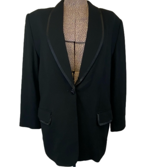 NEW VTG 100% Pure Wool Tuxedo Jacket Beaded Button Satin Lapel Luxury Lined - Picture 2 of 15